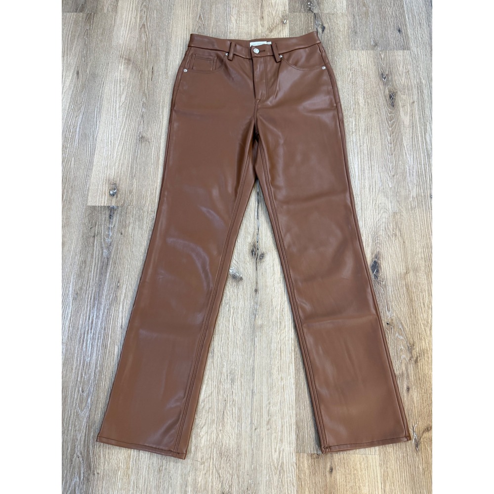 Good American Faux Leather Pants Womens 8/29 Burnt Caramel Straight Leg GNS000